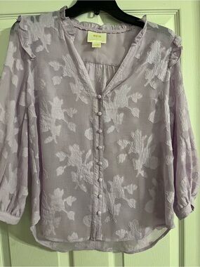 Maeve Lilac Floral Jacquard Button-Front Blouse